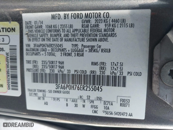 2014 Ford Fusion SE with VIN 3FA6P0H76ER255045, listed as a IAAI auction lot 41896289 with 228,727 mi miles. Bid and sale history available at carsss.com. Image 9.