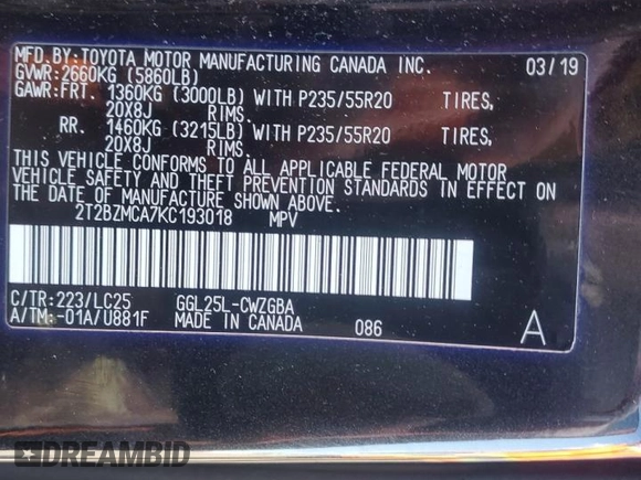 2019 Lexus RX 350 with VIN 2T2BZMCA7KC193018, listed as a Copart auction lot 50464015 with 90,667 mi miles and Salvage Title. Bid and sale history available at DreamBid. Image 13.