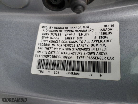 2016 Honda Civic Coupe LX-P with VIN 2HGFC4B00GH302854, listed as a Copart auction lot 45333505 with 134,796 mi miles and Salvage Title. Bid and sale history available at carsss.com. Image 15.