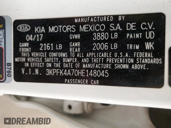 2017 Kia Forte LX with VIN 3KPFK4A70HE148045, listed as a Copart auction lot 47233495 with 85,698 mi miles and Salvage Title. Bid and sale history available at carsss.com. Image 12.