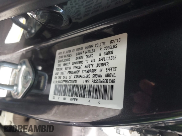 2013 Acura TSX Technology with VIN JH4CU2F68DC010643, listed as a IAAI auction lot 41424267 with 98,849 mi miles and . Bid and sale history available at DreamBid. Image 9.