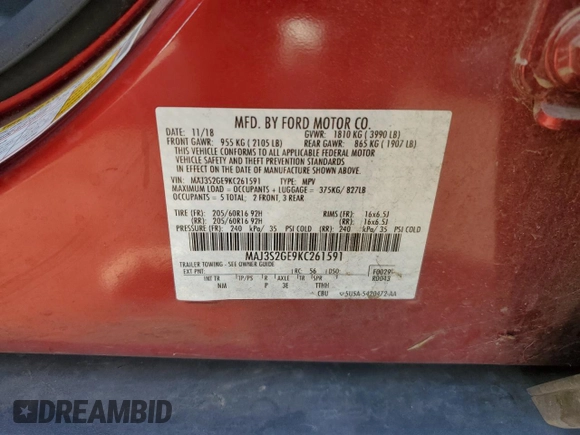 2019 Ford EcoSport SE with VIN MAJ3S2GE9KC261591, listed as a Copart auction lot 52776235 with 30,651 mi miles and Salvage title. Bid and sale history available at DreamBid. Image 13.