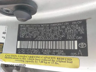2010 Toyota Prius II with VIN JTDKN3DU5A0059412, listed as a IAAI auction lot 42102951 with 218,443 mi miles. Bid and sale history available at carsss.com. Image 9.
