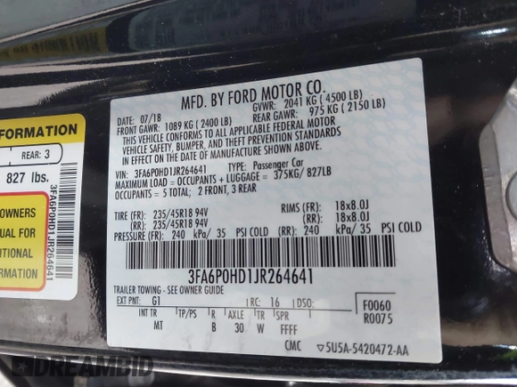 2018 Ford Fusion SE with VIN 3FA6P0HD1JR264641, listed as a IAAI auction lot 41366906 with 116,785 mi miles. Bid and sale history available at carsss.com. Image 9.