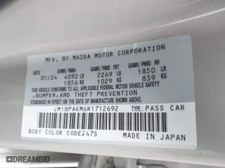 2024 Mazda Mazda3 Hatchback 2.5 S Select Sport with VIN JM1BPAKM6R1712692, listed as a IAAI auction lot 41948210 with 29,401 mi miles. Bid and sale history available at carsss.com. Image 9.