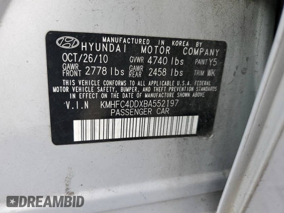 2011 Hyundai Azera GLS with VIN KMHFC4DDXBA552197, listed as a Copart auction lot 72680484 with 105,120 mi miles and Salvage title. Bid and sale history available at DreamBid. Image 14.