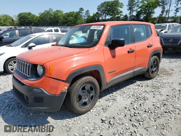 2017 Jeep Renegade Sport with VIN ZACCJAAH1HPF17141, listed as a Copart auction lot 53428695 with 133,877 mi miles and Salvage title. Bid and sale history available at DreamBid. Image 1.