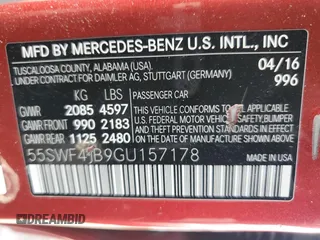 2016 Mercedes-Benz C 300 with VIN 55SWF4JB9GU157178, listed as a Copart auction lot 66901694 with 107,937 mi miles and Clean title. Bid and sale history available at DreamBid. Image 12.