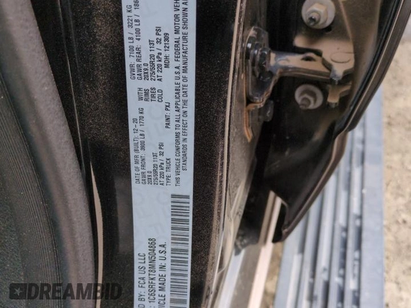 2021 Ram 1500 Longhorn with VIN 1C6SRFKT8MN504868, listed as a Copart auction lot 54559405 with 60,346 mi miles and Salvage title. Bid and sale history available at DreamBid. Image 12.