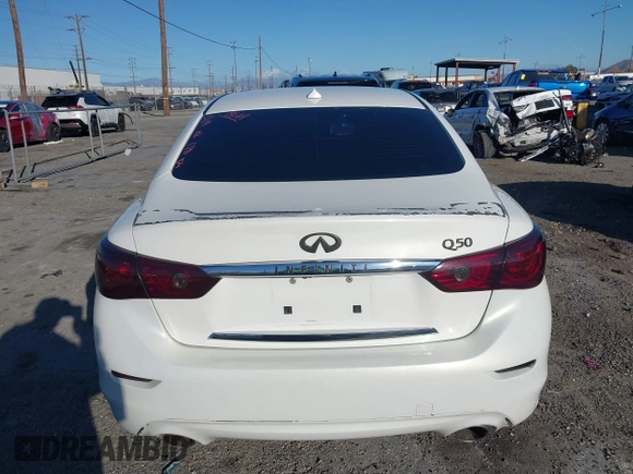 2014 Infiniti Q50 with VIN JN1BV7AP5EM678664, listed as a IAAI auction lot 41641222 with 86,385 mi miles and . Bid and sale history available at carsss.com. Image 16.