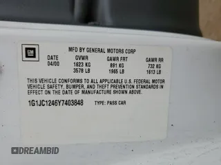 2000 Chevrolet Cavalier with VIN 1G1JC1246Y7403848, listed as a Copart auction lot 80392324 with 40,358 mi miles and Clean Title. Bid and sale history available at DreamBid. Image 12.