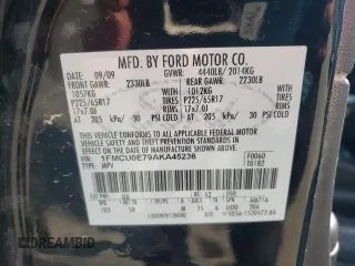 2010 Ford Escape Limited with VIN 1FMCU0E79AKA45236, listed as a Copart auction lot 60406005 with 237,385 mi miles and Salvage title. Bid and sale history available at DreamBid. Image 13.