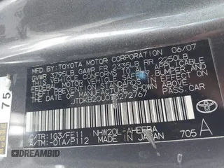 2007 Toyota Prius with VIN JTDKB20U073272767, listed as a IAAI auction lot 42520125 with 290,808 mi miles and . Bid and sale history available at DreamBid. Image 9.