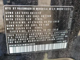 2022 Volkswagen Tiguan SE с VIN 3VV2B7AX2NM043994, выставлен на аукционе Copart как лот 63776295 с пробегом 80 514 миль миль и Списание • Salvage title. История ставок и продаж доступна на DreamBid. Изображение 14.