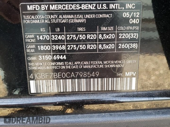 2012 Mercedes-Benz GL-Class GL 450 with VIN 4JGBF7BE0CA798549, listed as a Copart auction lot 78606984 with 130,272 mi miles and Clean Title. Bid and sale history available at carsss.com. Image 13.