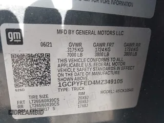 2021 Chevrolet Silverado 1500 LT Trail Boss with VIN 1GCPYFED4MZ349105, listed as a IAAI auction lot 41845023 with 97,012 mi miles and . Bid and sale history available at DreamBid. Image 9.