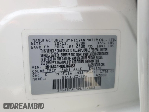 2013 Nissan Sentra S with VIN 3N1AB7AP9DL787853, listed as a Copart auction lot 55227815 with 148,313 mi miles and Clean Title. Bid and sale history available at DreamBid. Image 13.