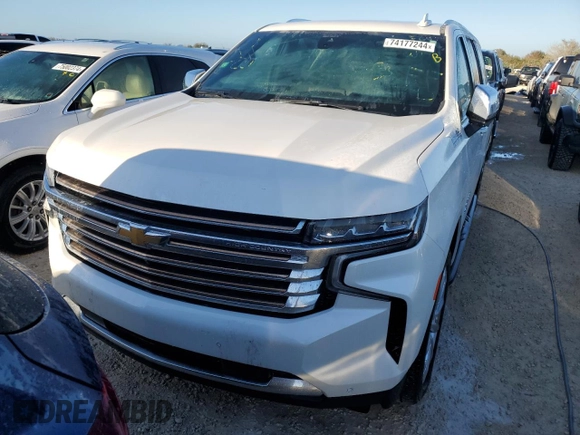 2022 Chevrolet Suburban High Country with VIN 1GNSKGKL3NR233657, listed as a Copart auction lot 74177244 with 9,111 mi miles and Salvage Title. Bid and sale history available at DreamBid. Image 5.