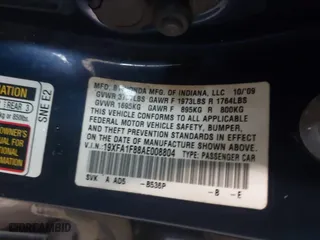 2010 Honda Civic Sdn EX with VIN 19XFA1F88AE008804, listed as a IAAI auction lot 41720695 with 221,503 mi miles. Bid and sale history available at carsss.com. Image 9.