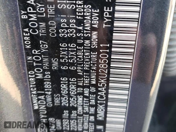 2019 Hyundai Kona SE with VIN KM8K1CAA5KU285011, listed as a Copart auction lot 40510963 with 76,784 mi miles. Bid and sale history available at carsss.com. Image 16.