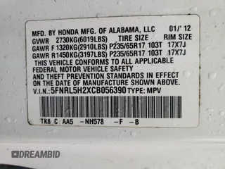 2012 Honda Odyssey LX with VIN 5FNRL5H2XCB056390, listed as a Copart auction lot 55902475 with 207,413 mi miles and Clean Title. Bid and sale history available at carsss.com. Image 13.