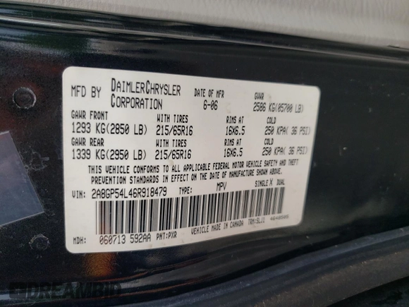 2006 Chrysler Town & Country LWB Touring with VIN 2A8GP54L46R918479, listed as a Copart auction lot 69466634 with 0 mi miles and Salvage Title. Bid and sale history available at carsss.com. Image 15.