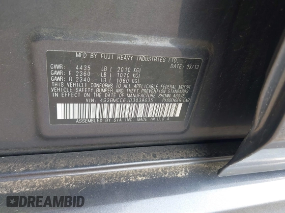 2013 Subaru Legacy Premium z VIN 4S3BMCC61D3039635, wystawiony jako IAAI lot #41944024 z przebiegiem 194 215 mil mil oraz . Historia ofert i sprzedaży dostępna na DreamBid. Obrazek 9.