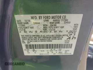 2011 Ford Escape Limited with VIN 1FMCU9EG1BKB19982, listed as a IAAI auction lot 42053239 with 247,669 mi miles. Bid and sale history available at carsss.com. Image 9.