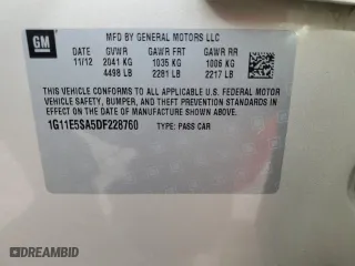 2013 Chevrolet Malibu LT with VIN 1G11E5SA5DF228760, listed as a Copart auction lot 49577344 with 104,386 mi miles and Salvage Title. Bid and sale history available at carsss.com. Image 14.