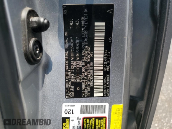 2017 Toyota Sienna XLE Auto Access Seat with VIN 5TDYZ3DC2HS815159, listed as a Copart auction lot 63634705 with 121,594 mi miles and Salvage title. Bid and sale history available at DreamBid. Image 14.