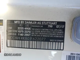 2018 Mercedes-Benz C 300 with VIN WDDWK4KB0JF622077, listed as a Copart auction lot 38075154 with 58,696 mi miles and Salvage title. Bid and sale history available at DreamBid. Image 12.