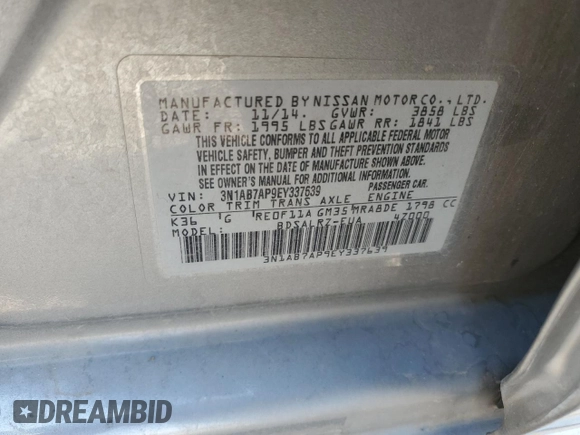 2014 Nissan Sentra SV z VIN 3N1AB7AP9EY337639, wystawiony jako Copart lot #64855815 z przebiegiem 162 027 mil mil oraz Czysty tytuł • Clean title. Historia ofert i sprzedaży dostępna na DreamBid. Obrazek 12.