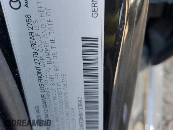2017 Audi A6 Premium Plus with VIN WAUF2AFC9HN133847, listed as a Copart auction lot 47553955 with 57,064 mi miles and Salvage Title. Bid and sale history available at carsss.com. Image 12.