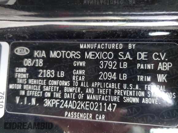 2019 Kia Forte LXS with VIN 3KPF24AD2KE021147, listed as a Copart auction lot 49862265 with 73,072 mi miles and Clean title. Bid and sale history available at DreamBid. Image 13.