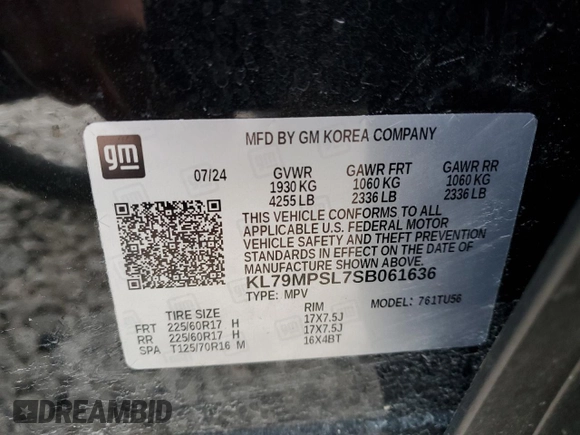 2025 Chevrolet TrailBlazer LT with VIN KL79MPSL7SB061636, listed as a Copart auction lot 50402925 with 13,957 mi miles and Salvage Title. Bid and sale history available at DreamBid. Image 13.