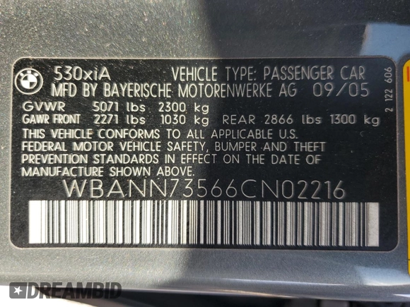 2006 BMW 5 Series 530xi with VIN WBANN73566CN02216, listed as a Copart auction lot 77526964 with 152,508 mi miles and Non Repairable. Bid and sale history available at carsss.com. Image 12.