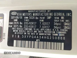 2017 Kia Sorento LX z VIN 5XYPG4A34HG250888, wystawiony jako IAAI lot #41993205 z przebiegiem 58 317 mil mil oraz . Historia ofert i sprzedaży dostępna na DreamBid. Obrazek 9.