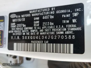 2018 Kia Optima EX with VIN 5XXGU4L34JG270588, listed as a Copart auction lot 46509305 with 53,233 mi miles and Salvage Title. Bid and sale history available at carsss.com. Image 12.