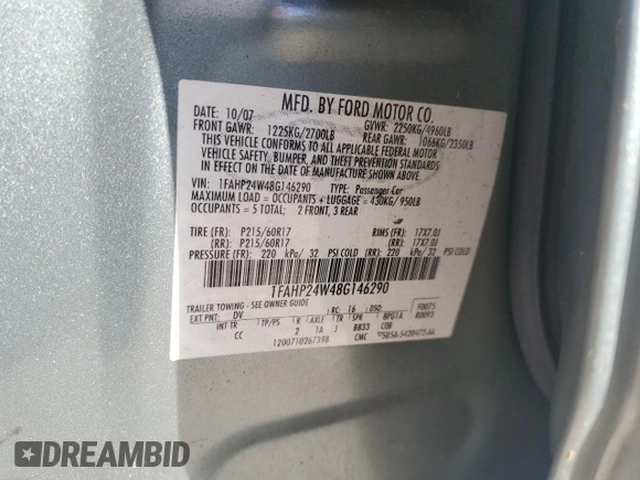 2008 Ford Taurus SEL with VIN 1FAHP24W48G146290, listed as a Copart auction lot 80144814 with 246,715 mi miles and Salvage Title. Bid and sale history available at carsss.com. Image 12.