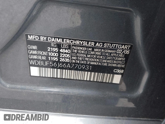 2006 Mercedes-Benz E 350 with VIN WDBUF56J66A770931, listed as a IAAI auction lot 42150799 with 230,188 mi miles and . Bid and sale history available at DreamBid. Image 9.