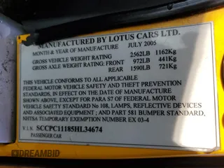 2005 Lotus Elise z VIN SCCPC11185HL34674, wystawiony jako Copart lot #50975385 z przebiegiem 63 194 mil mil oraz Szkody całkowita. Historia ofert i sprzedaży dostępna na DreamBid. Obrazek 12.