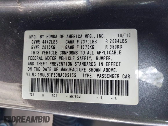 2017 Acura TLX Technology with VIN 19UUB1F53HA005155, listed as a IAAI auction lot 41470374 with 141,795 mi miles and . Bid and sale history available at DreamBid. Image 9.
