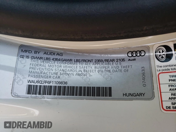 2015 Audi A3 1.8T Premium with VIN WAU6CLFF6F1109836, listed as a Copart auction lot 46238945 with 87,442 mi miles and Clean Title. Bid and sale history available at carsss.com. Image 12.