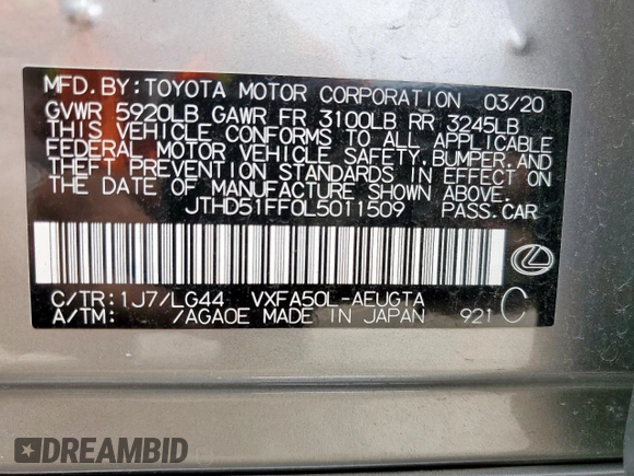 2020 Lexus LS 500 с VIN JTHD51FF0L5011509, выставлен на аукционе Copart как лот 56854095 с пробегом 34 215 миль миль и Списание • Salvage title. История ставок и продаж доступна на DreamBid. Изображение 13.