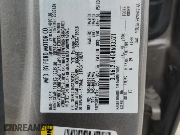 2016 Lincoln MKZ Hybrid с VIN 3LN6L2LU4GR603521, выставлен на аукционе Copart как лот 51290025 с пробегом 146 631 миль миль и Списание • Salvage title. История ставок и продаж доступна на DreamBid. Изображение 12.