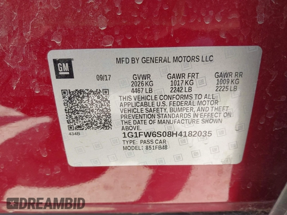 2017 Chevrolet Bolt EV LT z VIN 1G1FW6S08H4182035, wystawiony jako IAAI lot #42733486 z przebiegiem 54 476 mil mil oraz . Historia ofert i sprzedaży dostępna na DreamBid. Obrazek 9.
