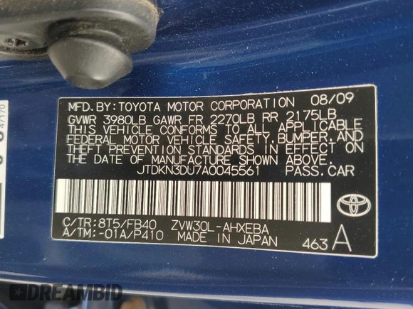 2010 Toyota Prius II z VIN JTDKN3DU7A0045561, wystawiony jako Copart lot #58436665 z przebiegiem 156 595 mil mil oraz Szkoda całkowita • Salvage title. Historia ofert i sprzedaży dostępna na DreamBid. Obrazek 12.