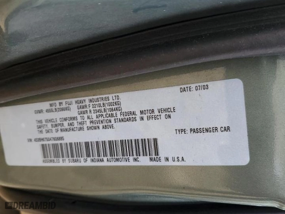 2004 Subaru Legacy Wagon (Natl) Outback with VIN 4S3BH675047606885, listed as a Copart auction lot 45291555 with 230,396 mi miles and Salvage Title. Bid and sale history available at carsss.com. Image 14.