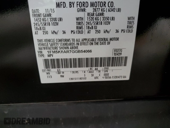 2016 Ford Police Interceptor Utility z VIN 1FM5K8AR7GGB54066, wystawiony jako Copart lot #52110255 z przebiegiem 95 302 mil mil oraz Szkoda całkowita • Salvage title. Historia ofert i sprzedaży dostępna na DreamBid. Obrazek 14.