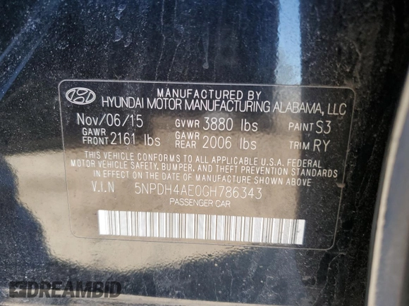 2016 Hyundai Elantra SE with VIN 5NPDH4AE0GH786343, listed as a Copart auction lot 50524945 with 100,898 mi miles and Salvage Title. Bid and sale history available at carsss.com. Image 12.